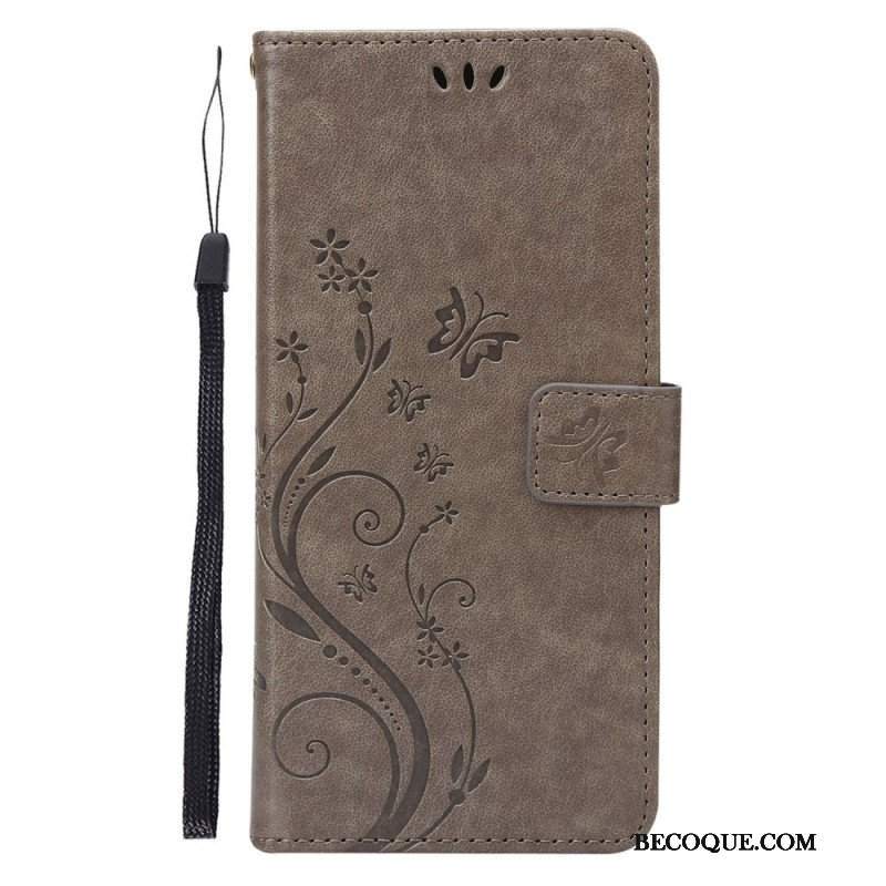 Etui Folio do Google Pixel 7 z Łańcuch Pasek Pro Flowers And Butterfly