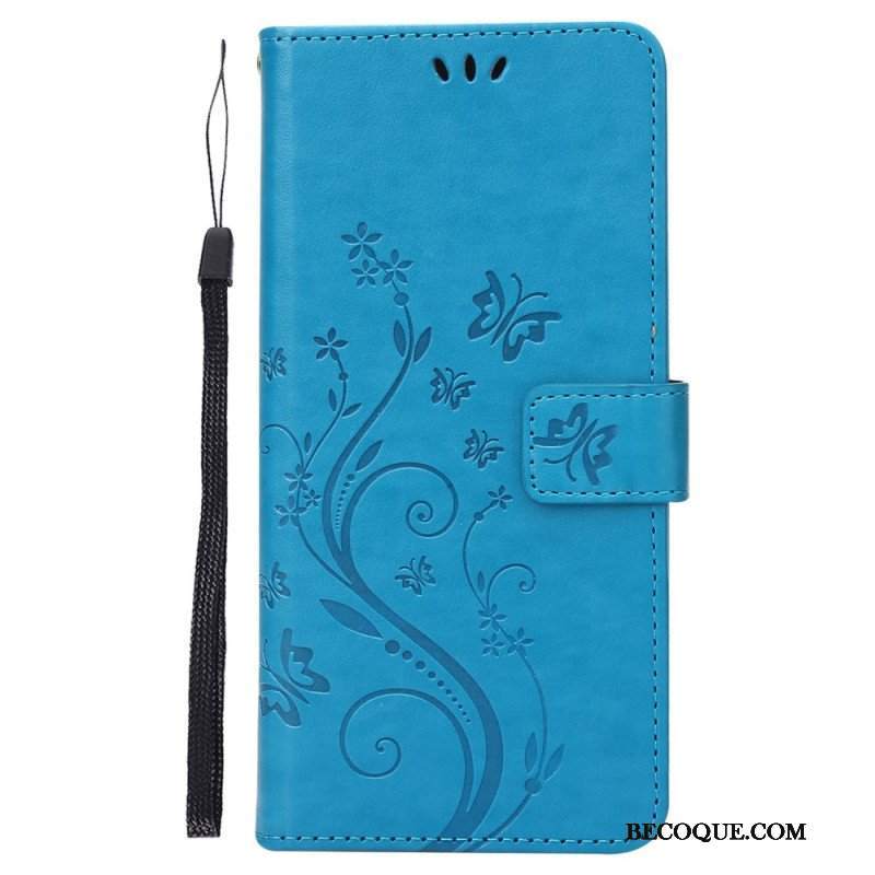 Etui Folio do Google Pixel 7 z Łańcuch Pasek Pro Flowers And Butterfly