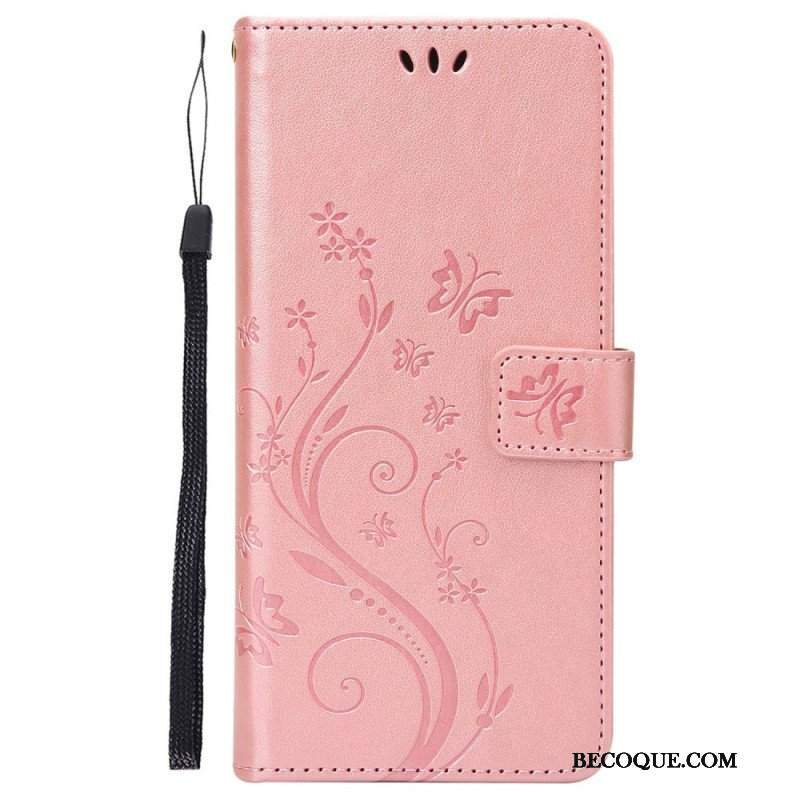 Etui Folio do Google Pixel 7 z Łańcuch Pasek Pro Flowers And Butterfly