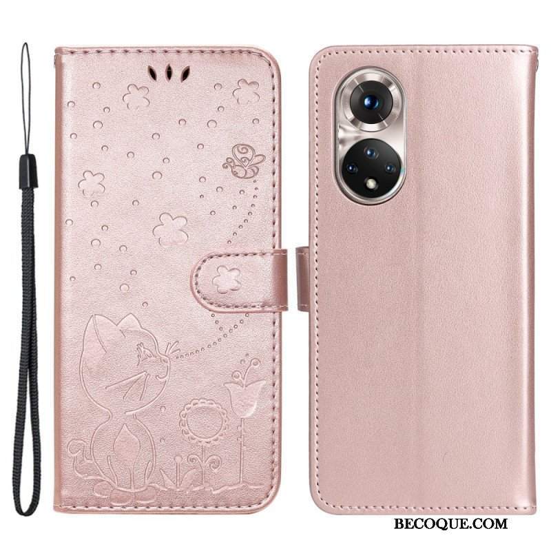 Etui Folio do Honor 50 z Łańcuch Kot I Pszczoła Z Smyczą