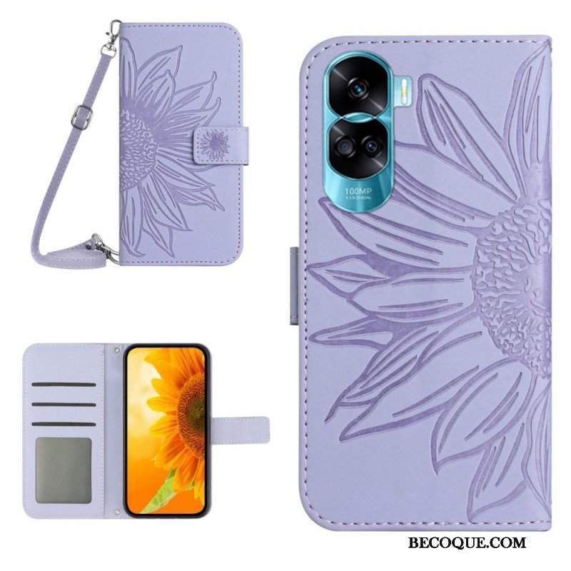 Etui Folio do Honor 90 Lite Słonecznik Z Paskiem Na Ramię