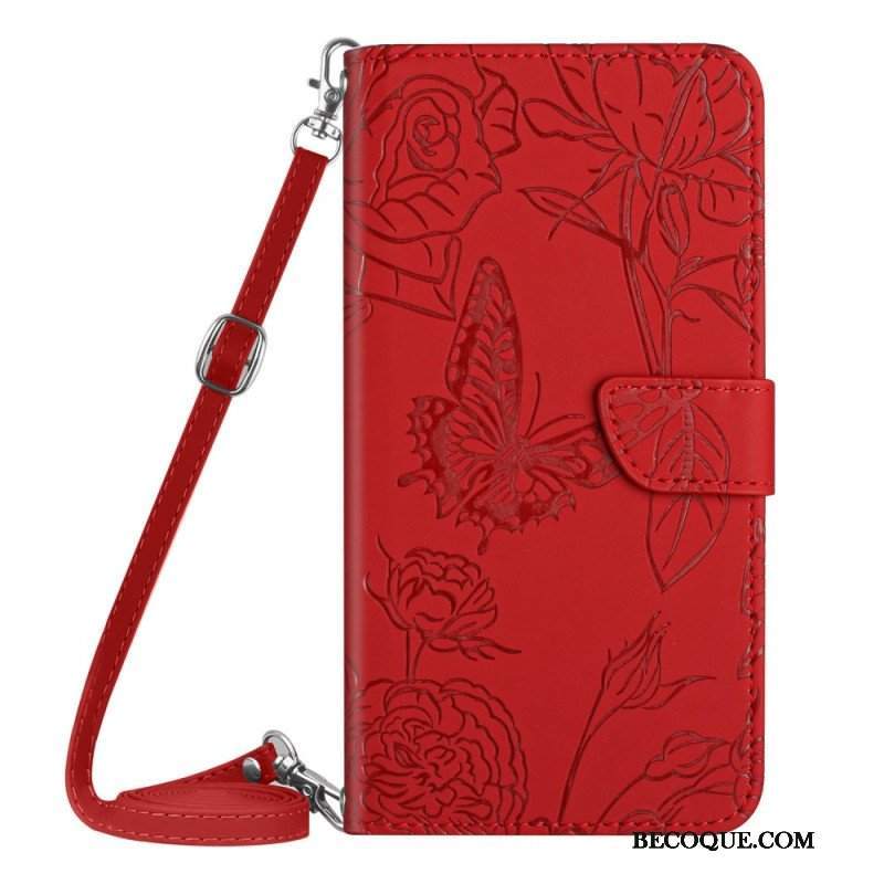 Etui Folio do Honor Magic 5 Lite Motyle I Pasek Na Ramię