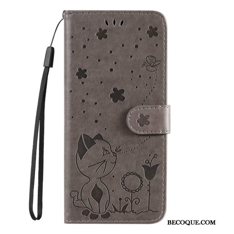 Etui Folio do Honor Magic 5 Lite z Łańcuch Kot I Pszczoła Z Smyczą