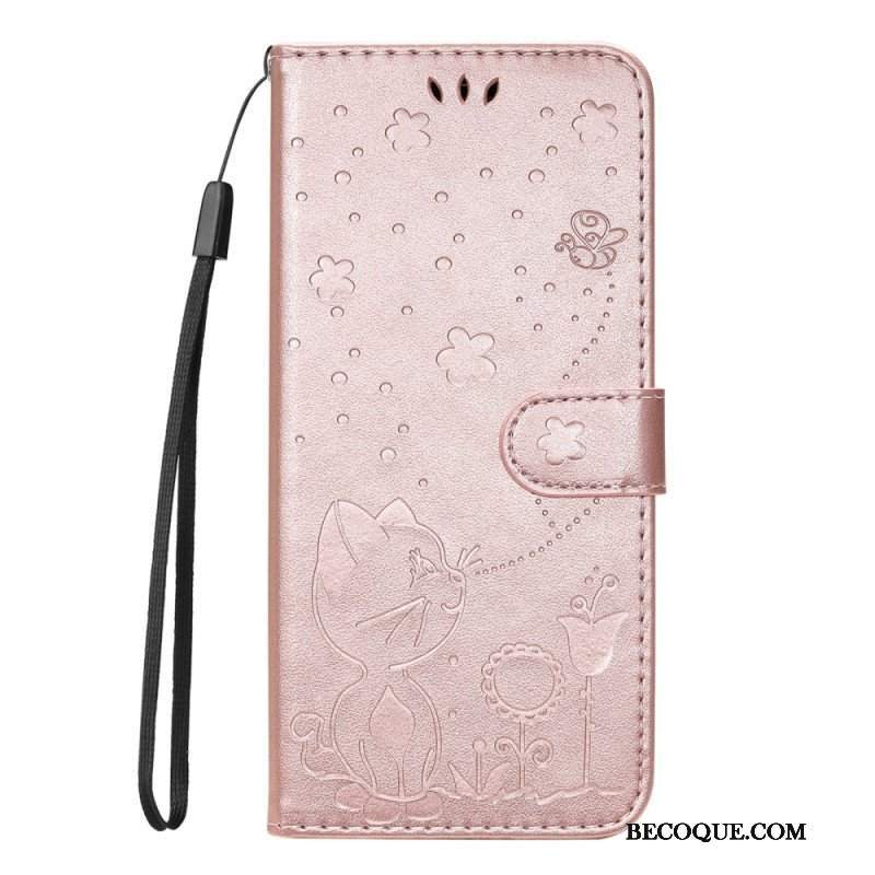 Etui Folio do Honor Magic 5 Lite z Łańcuch Kot I Pszczoła Z Smyczą