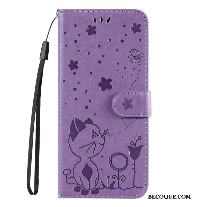 Etui Folio do Honor Magic 5 Lite z Łańcuch Kot I Pszczoła Z Smyczą