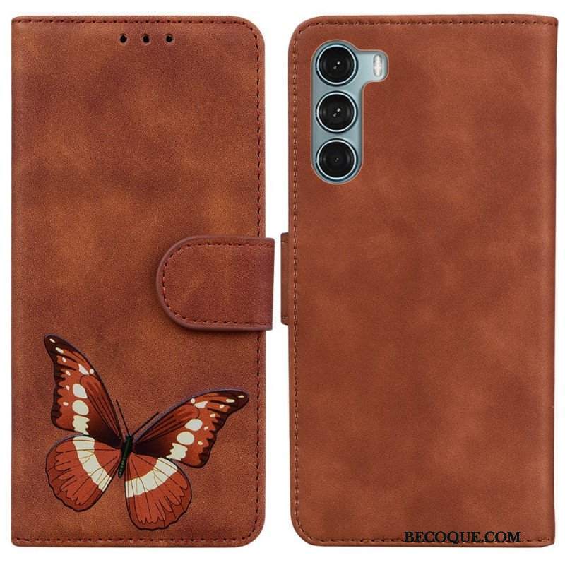 Etui Folio do Moto G200 5G Motyl Dotykający Skóry