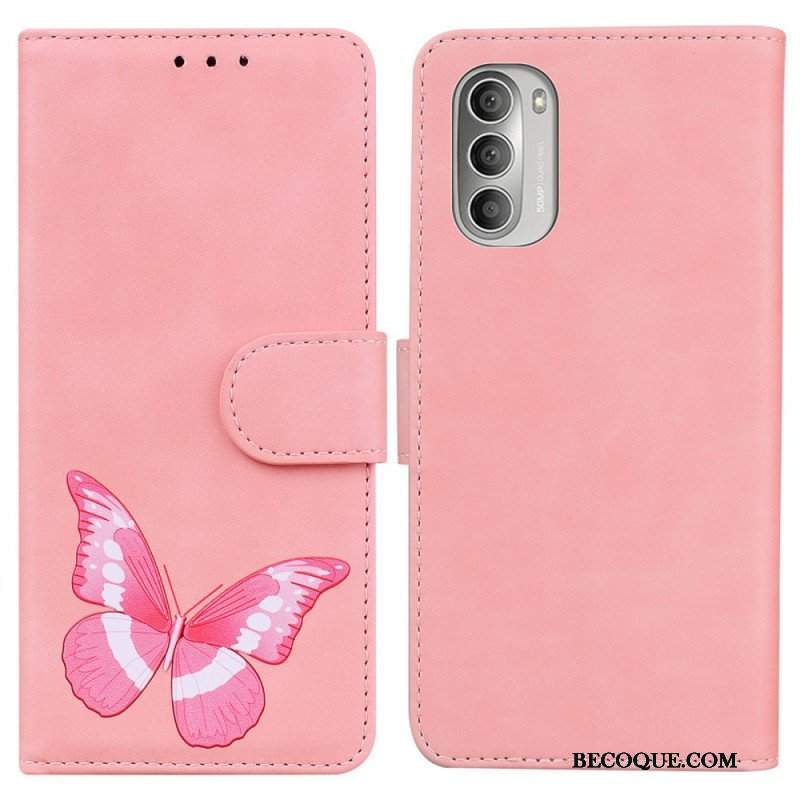 Etui Folio do Moto G51 5G Motyl Dotykający Skóry