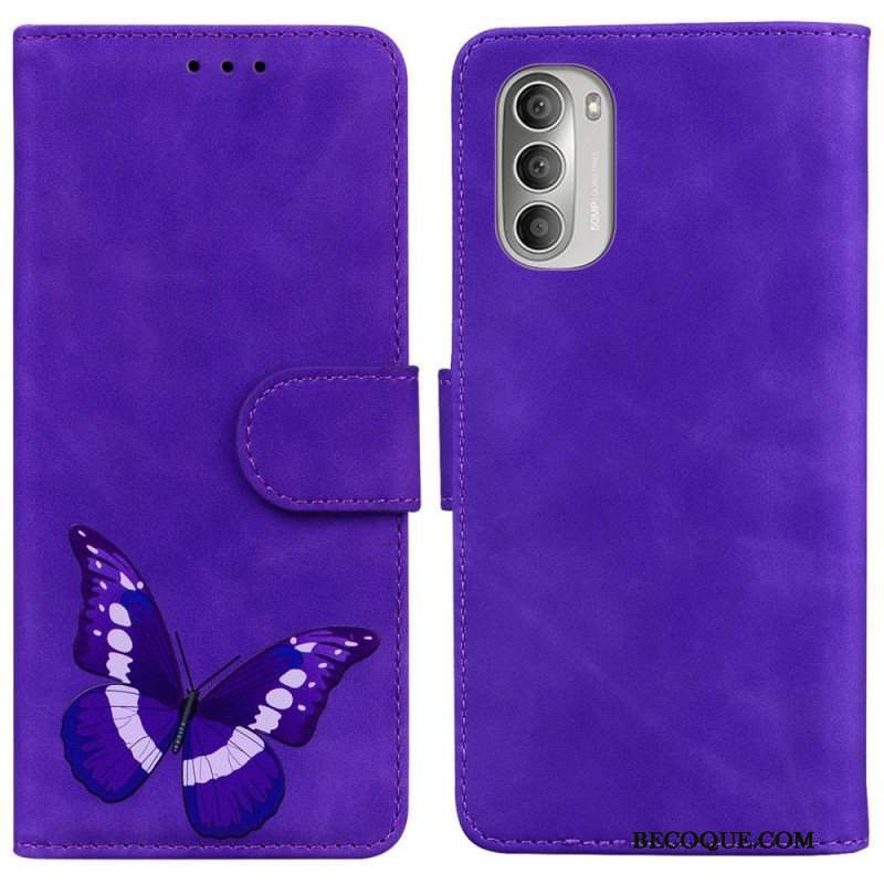 Etui Folio do Moto G51 5G Motyl Dotykający Skóry