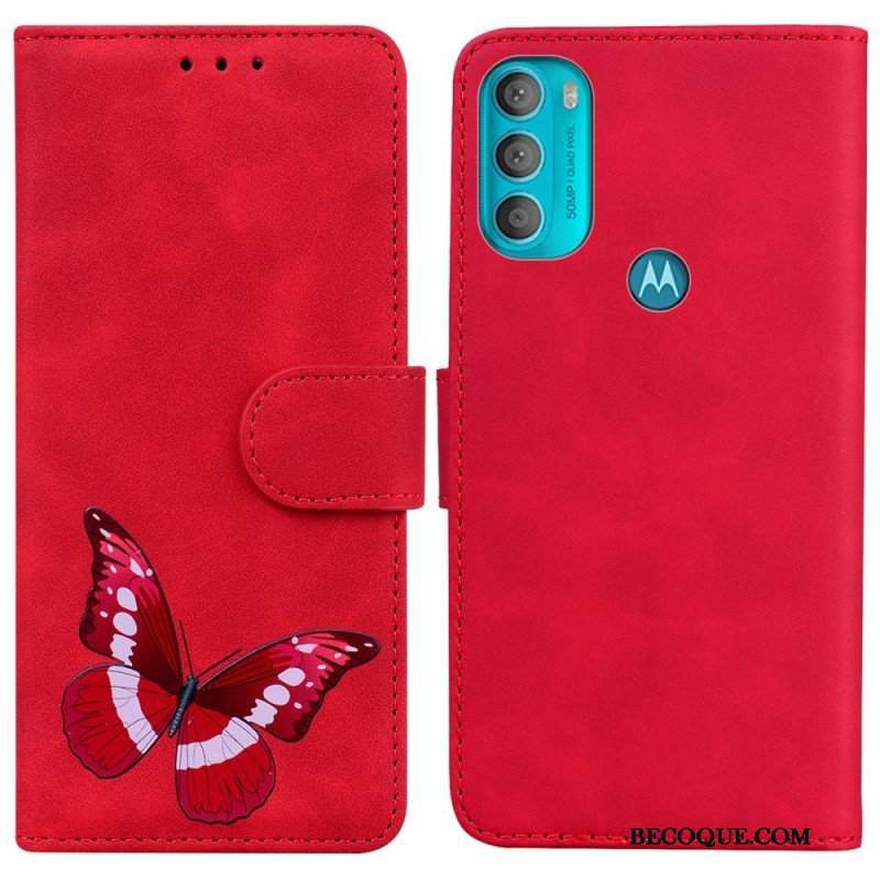 Etui Folio do Moto G71 5G Motyl Dotykający Skóry