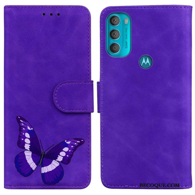 Etui Folio do Moto G71 5G Motyl Dotykający Skóry