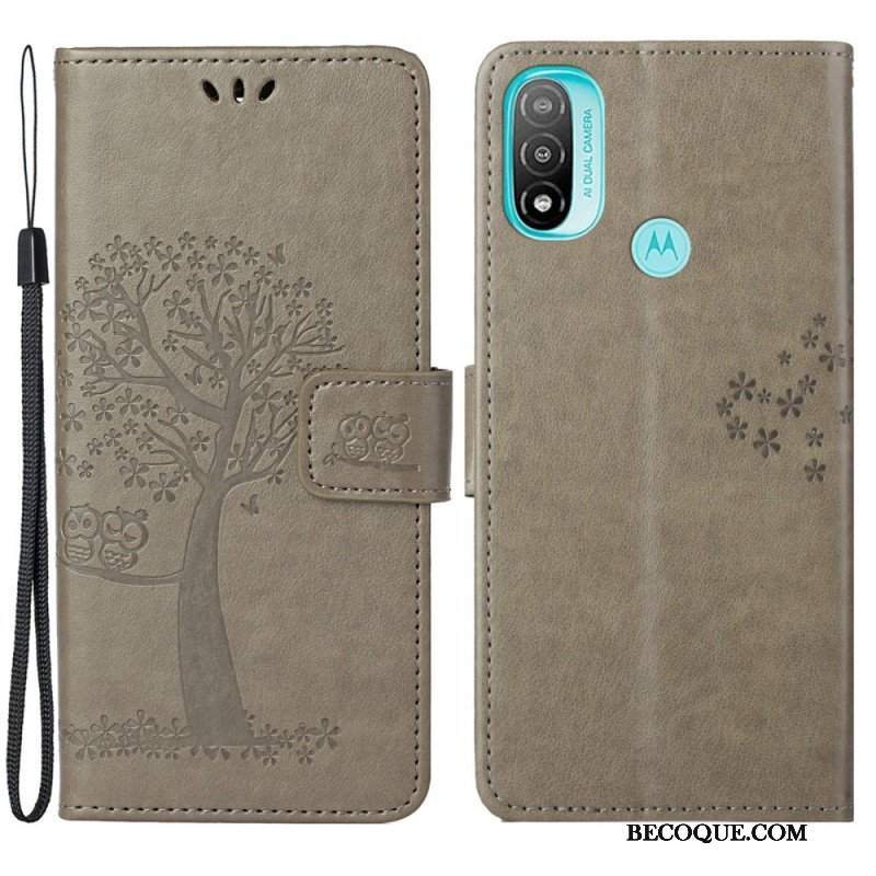 Etui Folio do Moto G71 5G z Łańcuch Drzewo Stringów I Sowy