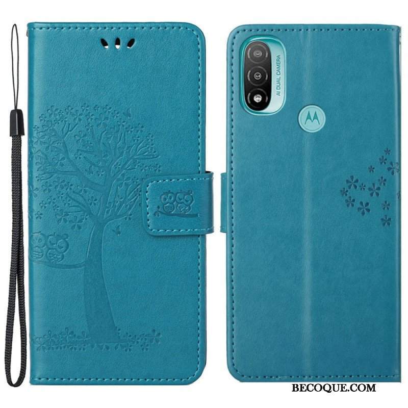 Etui Folio do Moto G71 5G z Łańcuch Drzewo Stringów I Sowy