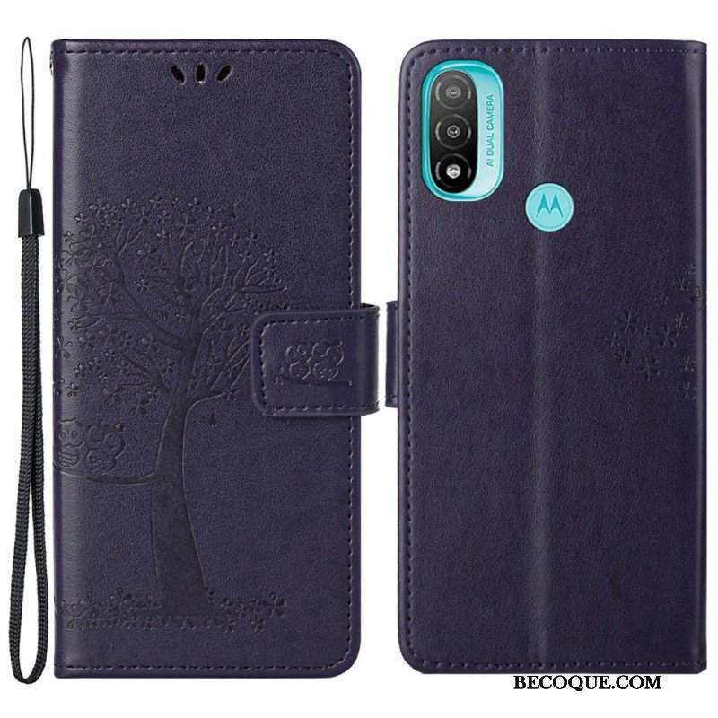 Etui Folio do Moto G71 5G z Łańcuch Drzewo Stringów I Sowy