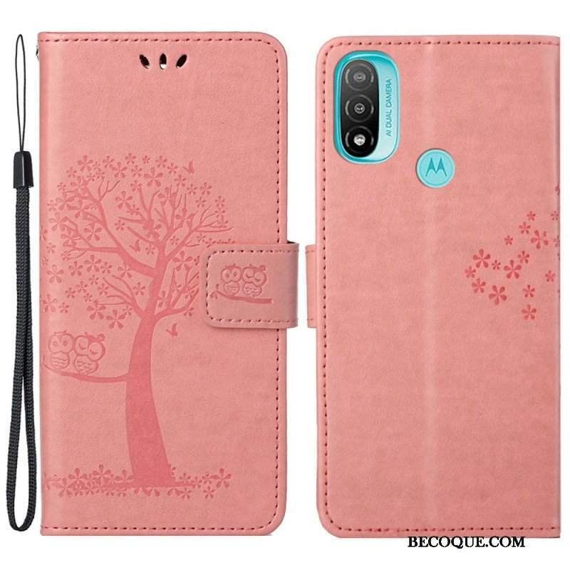 Etui Folio do Moto G71 5G z Łańcuch Drzewo Stringów I Sowy