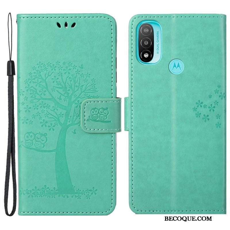 Etui Folio do Moto G71 5G z Łańcuch Drzewo Stringów I Sowy