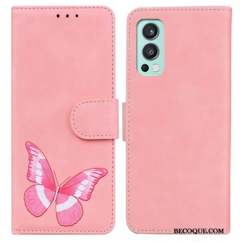 Etui Folio do OnePlus Nord 2 5G Motyl Dotykający Skóry