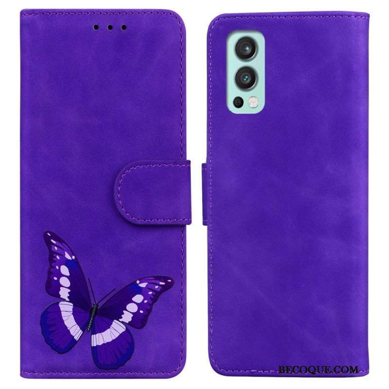 Etui Folio do OnePlus Nord 2 5G Motyl Dotykający Skóry