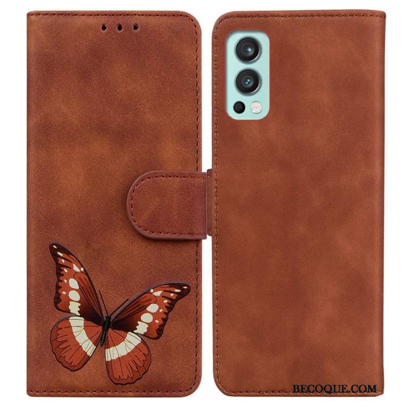 Etui Folio do OnePlus Nord 2 5G Motyl Dotykający Skóry