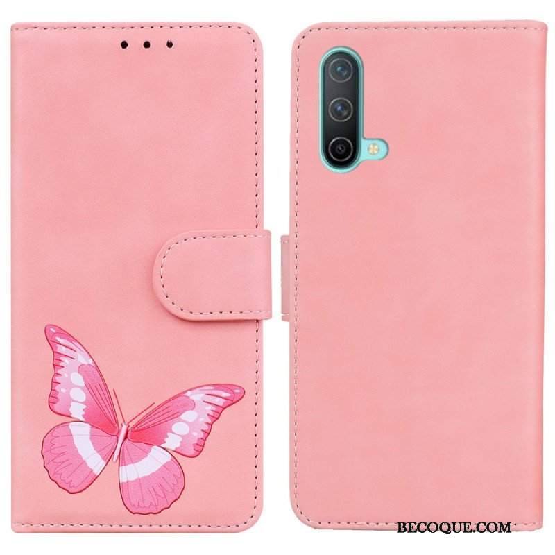 Etui Folio do OnePlus Nord CE 5G Motyl Dotykający Skóry