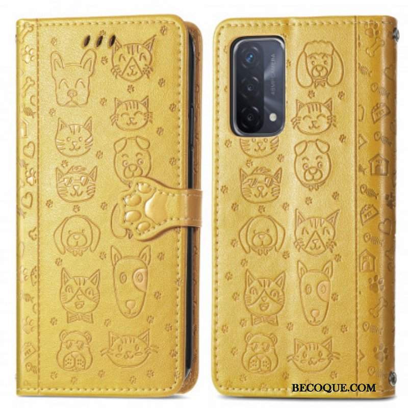 Etui Folio do Oppo A54 5G / A74 5G Animowane Zwierzęta