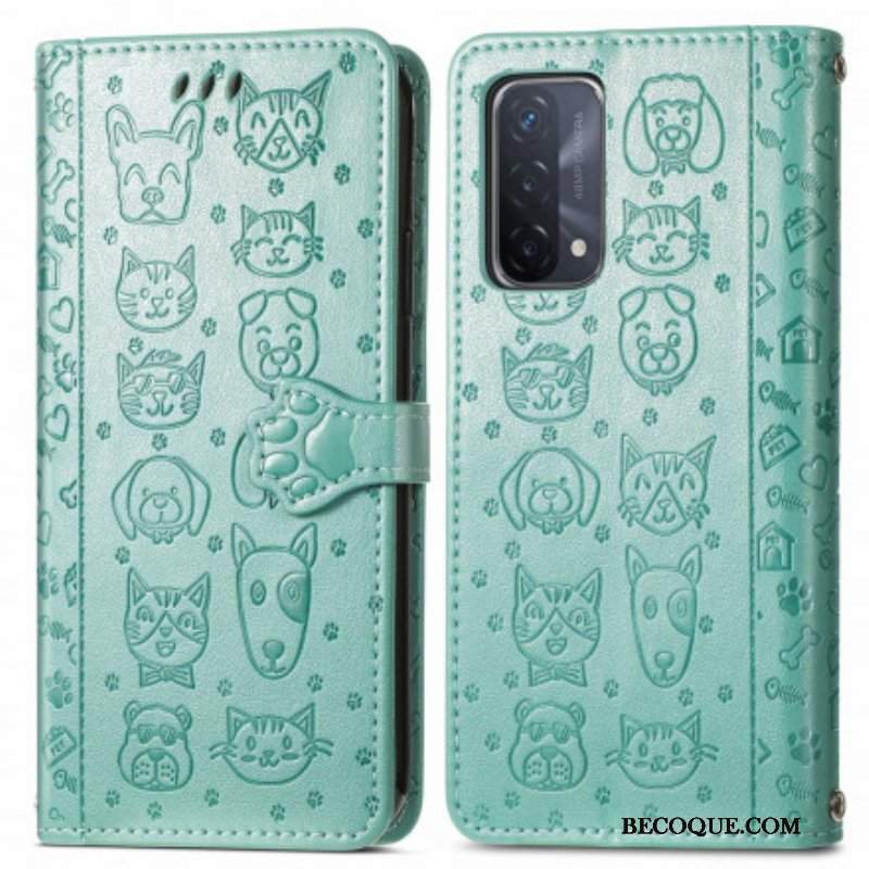 Etui Folio do Oppo A54 5G / A74 5G Animowane Zwierzęta