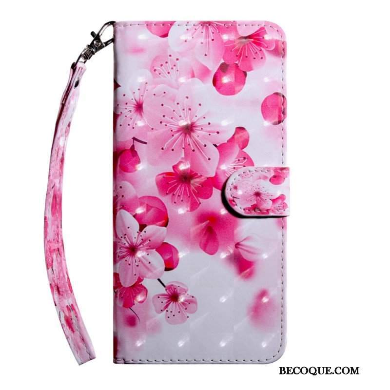 Etui Folio do Oppo A54 5G / A74 5G Kwiaty Z Smyczą