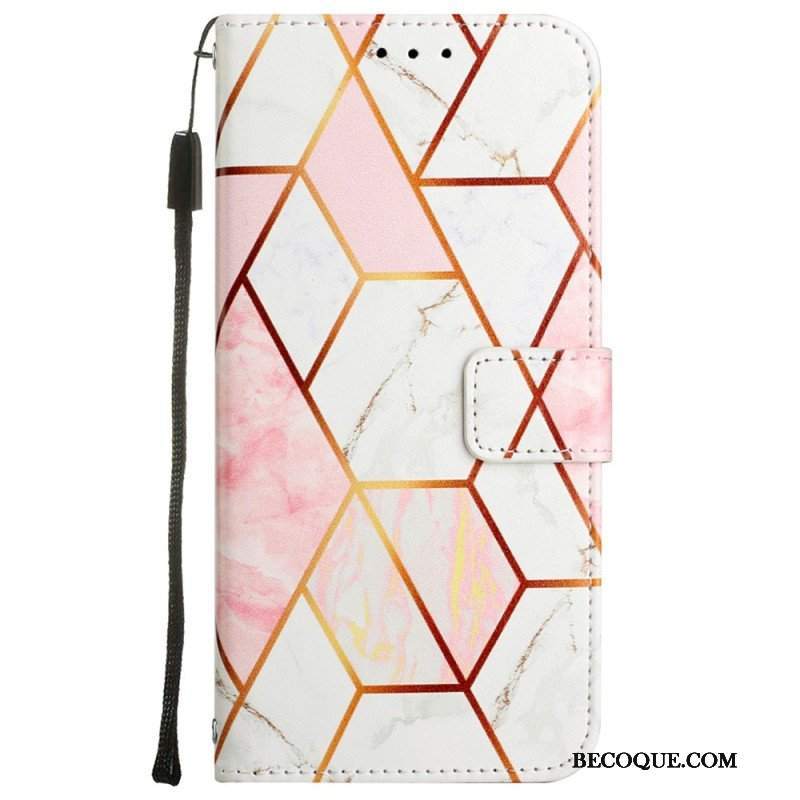 Etui Folio do Oppo A54 5G / A74 5G Marmur Ze Smyczą