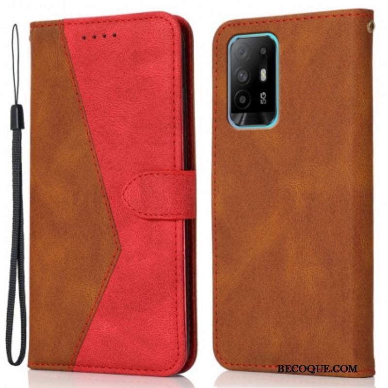 Etui Folio do Oppo A94 5G Dwukolorowa Trójkątna Sztuczna Skóra