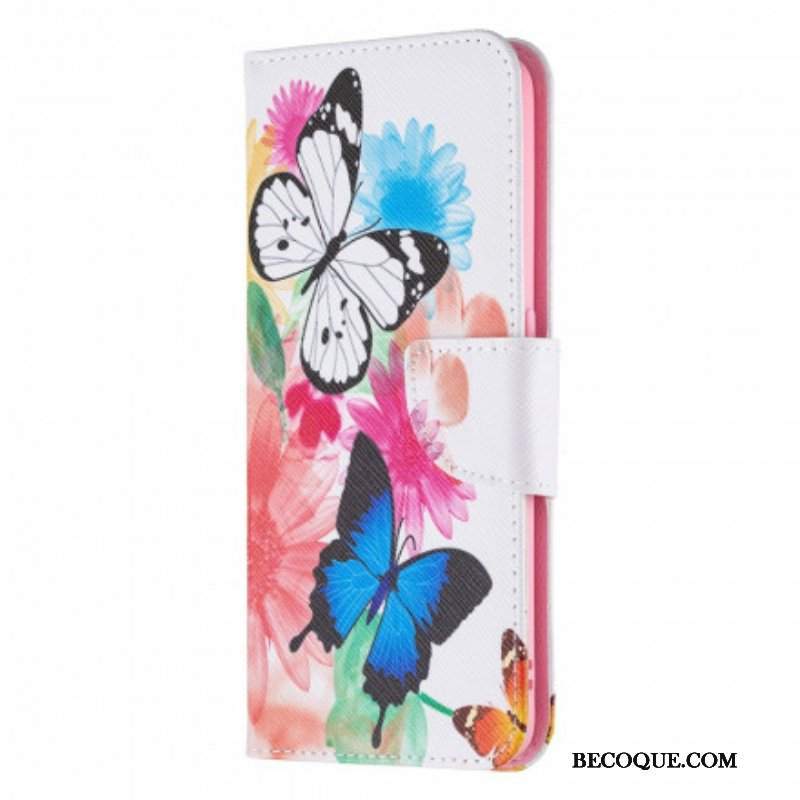 Etui Folio do Oppo A94 5G Malowane Motyle I Kwiaty