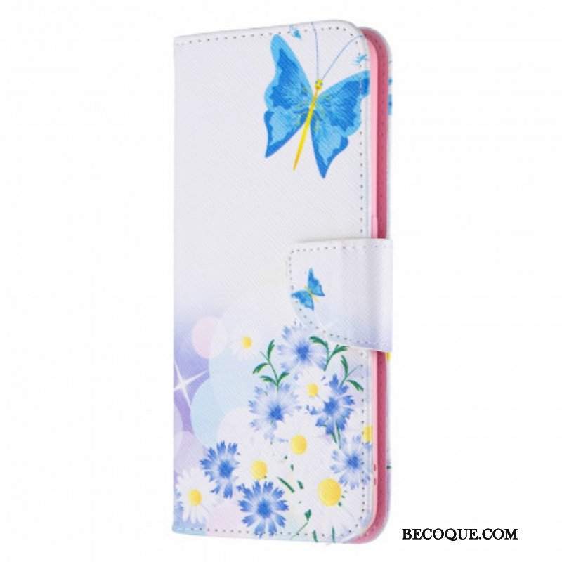 Etui Folio do Oppo A94 5G Malowane Motyle I Kwiaty