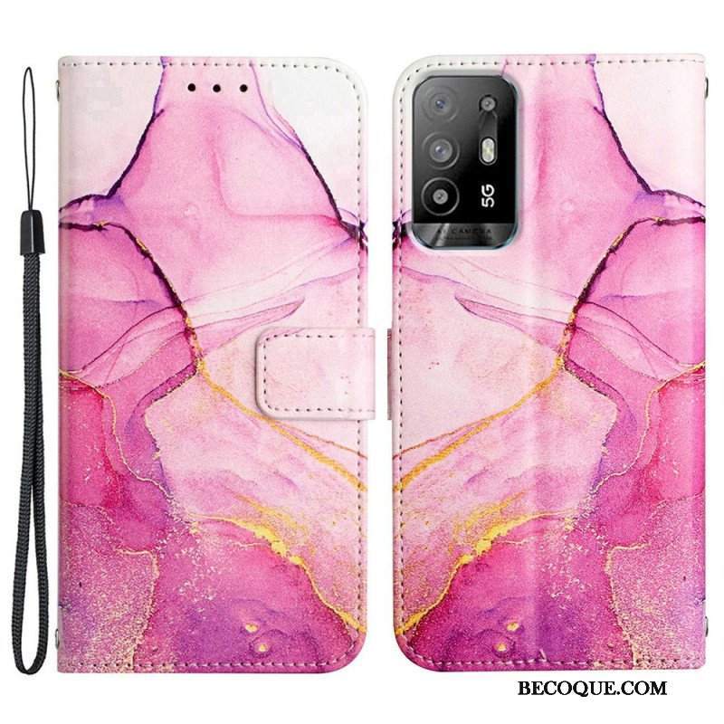 Etui Folio do Oppo A94 5G Marmur Ze Smyczą