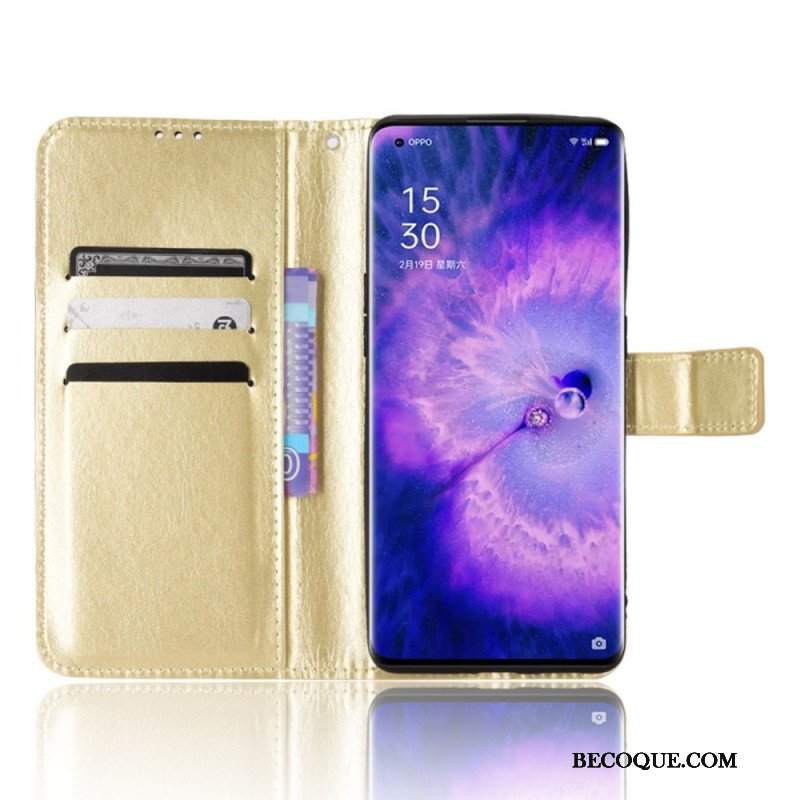 Etui Folio do Oppo Find X5 Błyszcząca Sztuczna Skóra