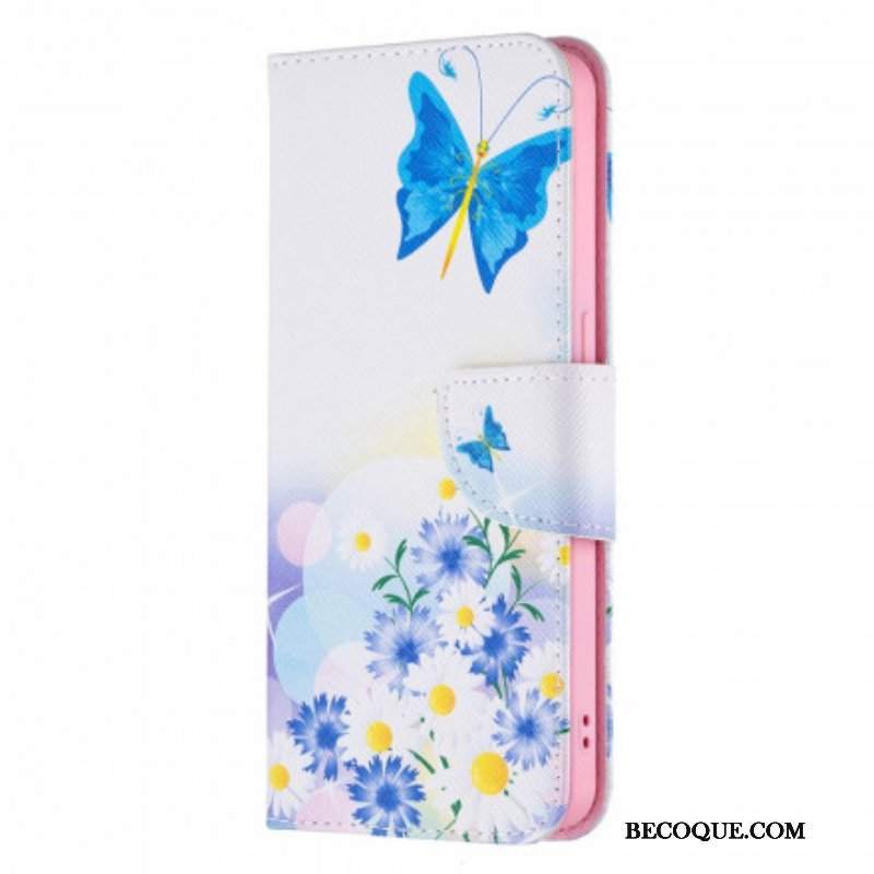 Etui Folio do Oppo Reno 6 5G Malowane Motyle I Kwiaty