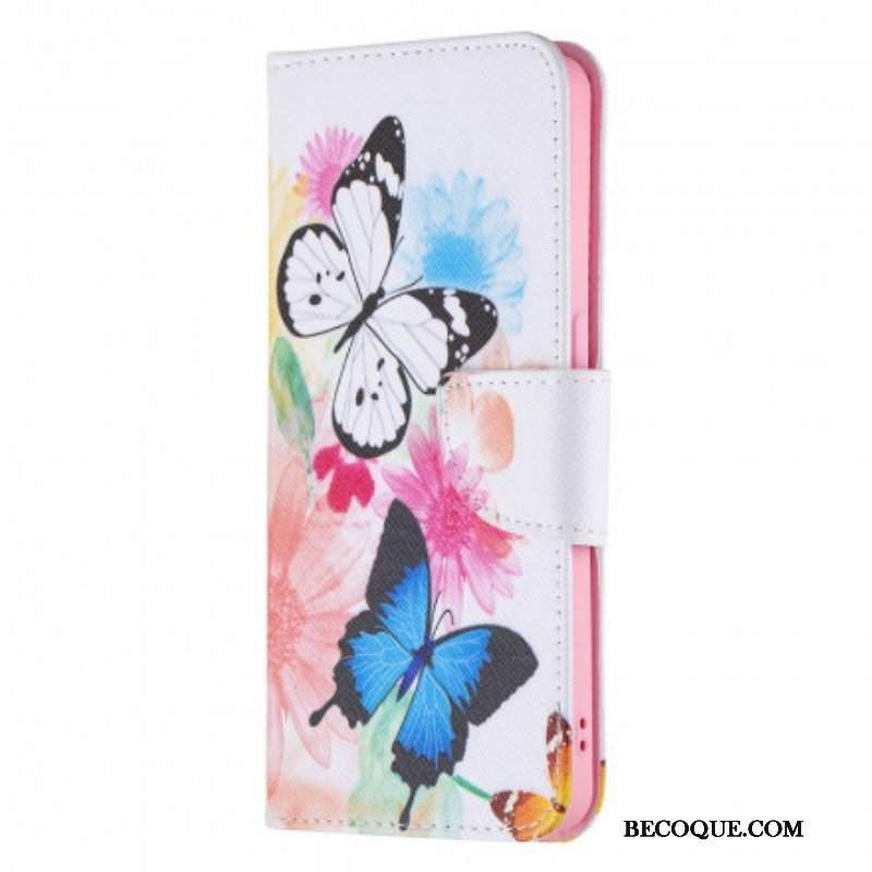 Etui Folio do Oppo Reno 6 5G Malowane Motyle I Kwiaty