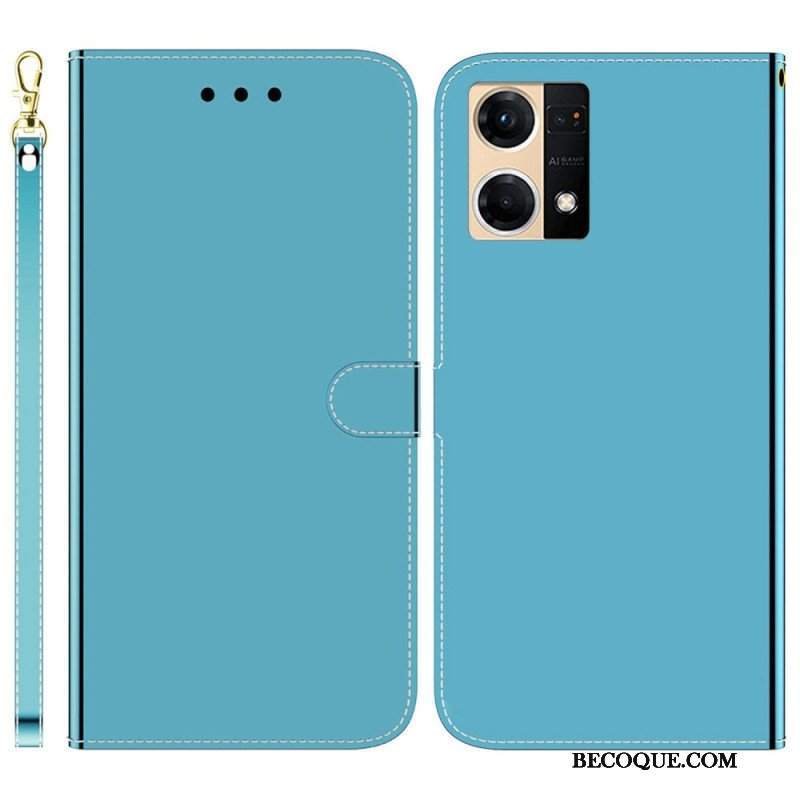 Etui Folio do Oppo Reno 7 Sztuczna Lustrzana Skóra Z Paskiem