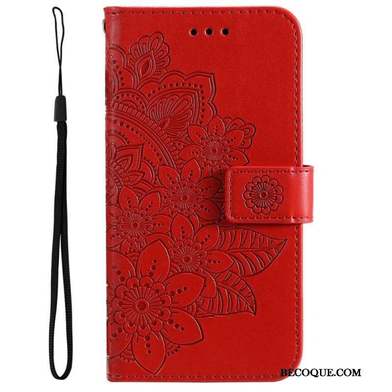 Etui Folio do Oppo Reno 8 z Łańcuch Kwiatowy Na Ramiączkach