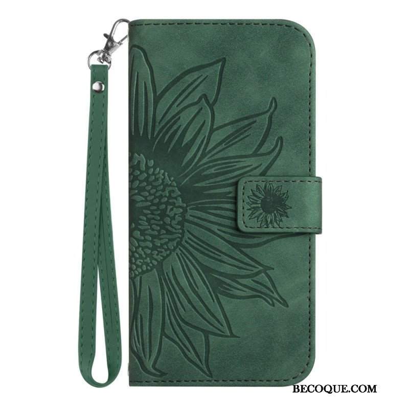 Etui Folio do Poco M4 5G Słonecznik Z Smyczą