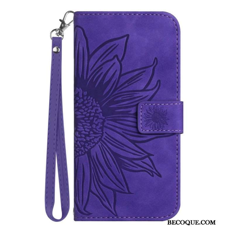 Etui Folio do Poco M4 5G Słonecznik Z Smyczą