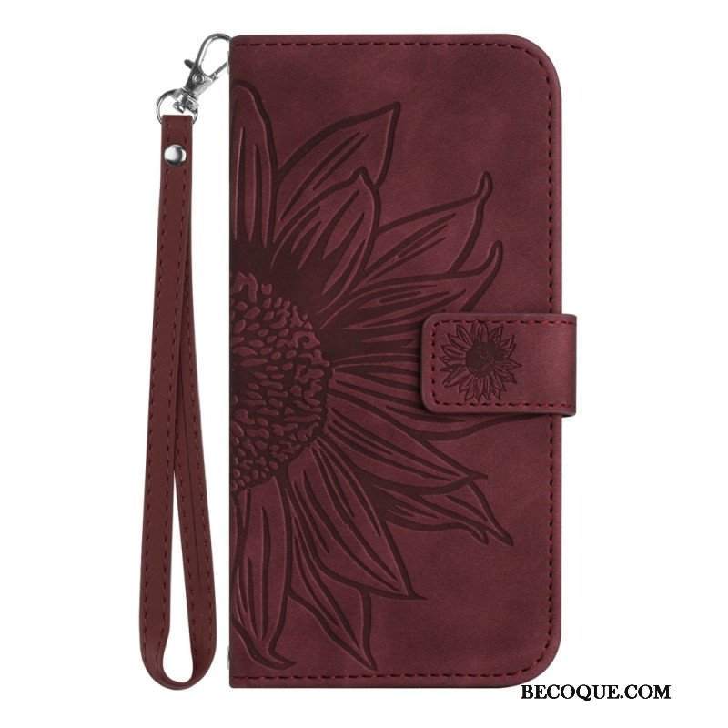 Etui Folio do Poco M4 5G Słonecznik Z Smyczą