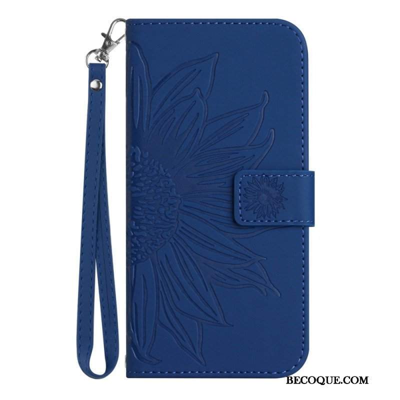 Etui Folio do Poco M4 5G Słonecznik Z Smyczą