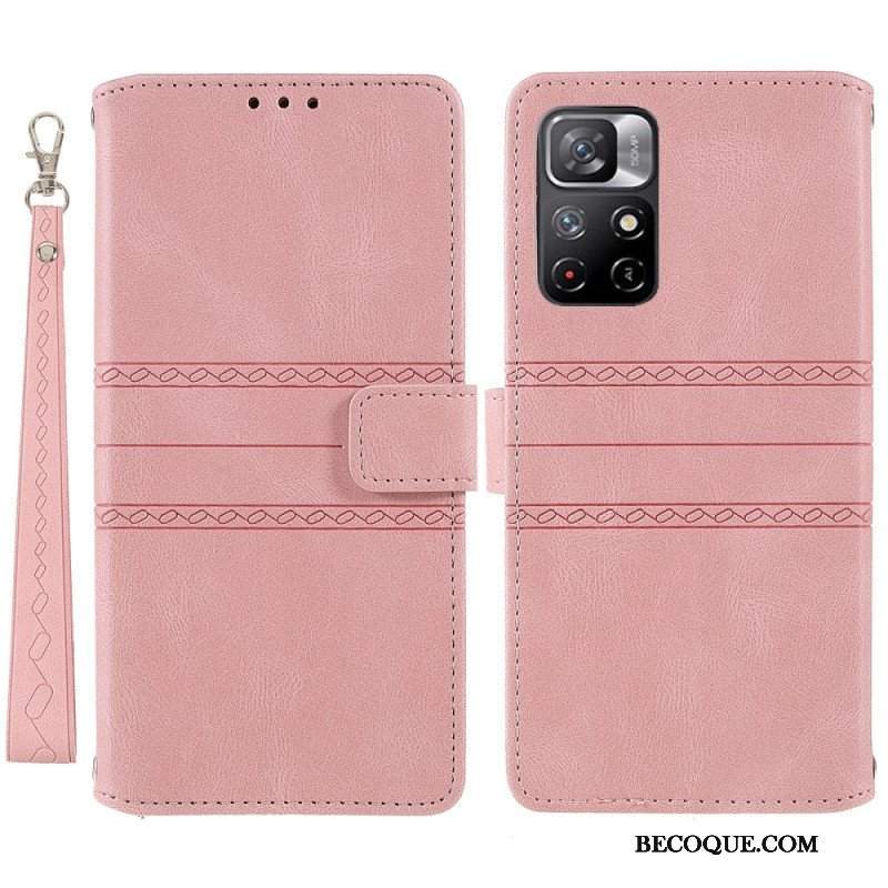 Etui Folio do Poco M4 Pro 5G Koronkowe Szwy