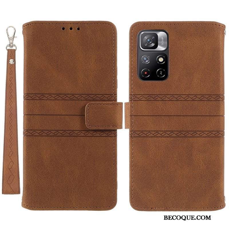 Etui Folio do Poco M4 Pro 5G Koronkowe Szwy