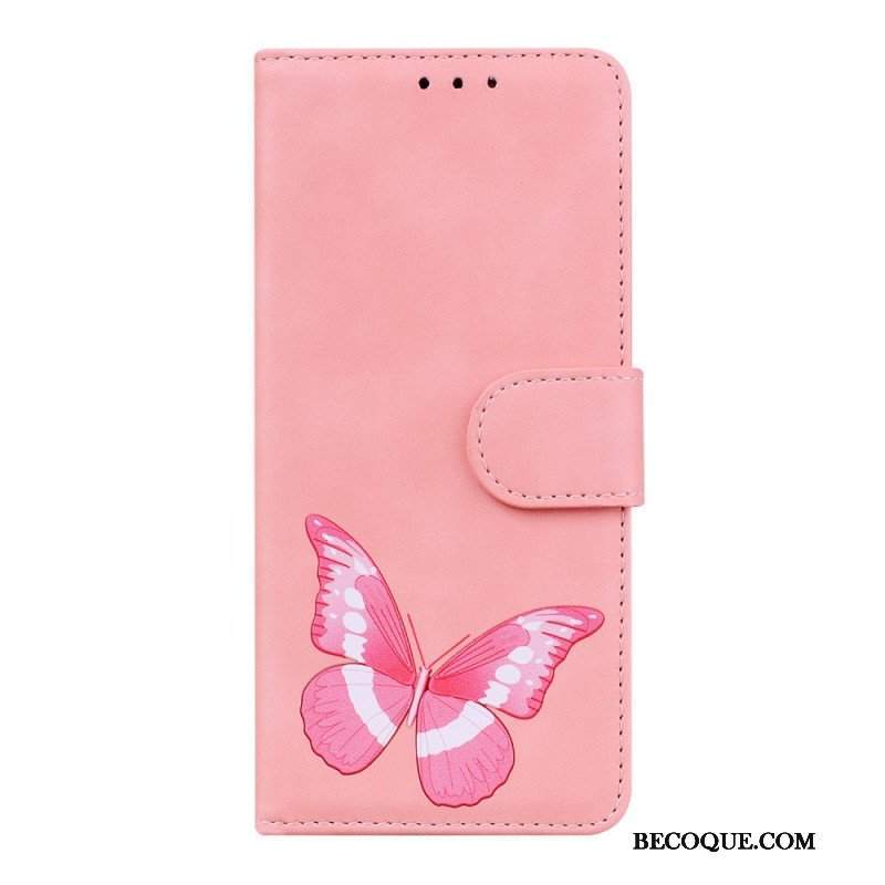 Etui Folio do Poco M4 Pro 5G Motyl Dotykający Skóry