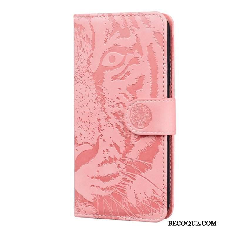 Etui Folio do Poco M4 Pro 5G Nadruk Twarzy Tygrysa