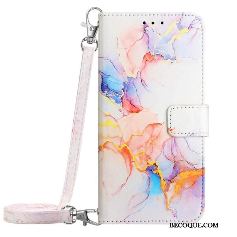 Etui Folio do Poco X5 5G Marmurowy Pasek Na Ramię