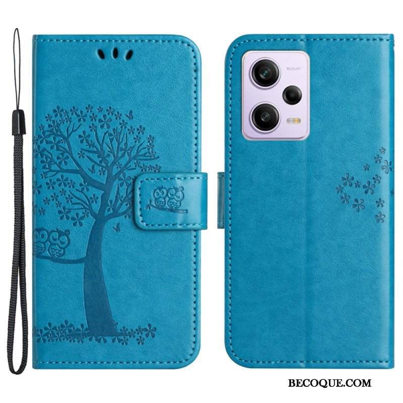 Etui Folio do Poco X5 5G z Łańcuch Drzewo Stringów I Sowy