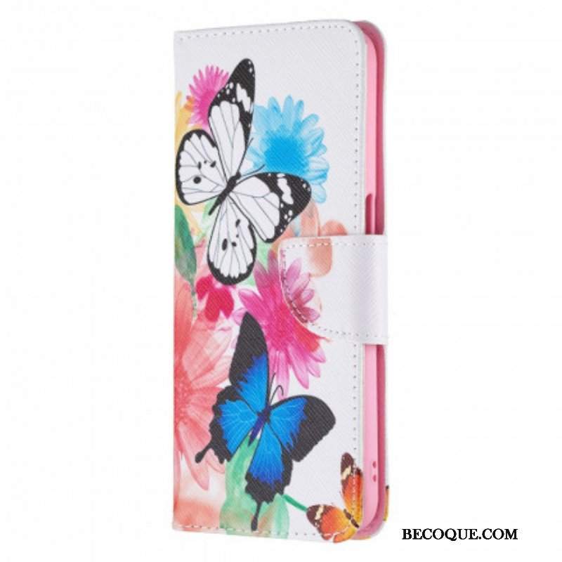 Etui Folio do Realme 8 5G Malowane Motyle I Kwiaty