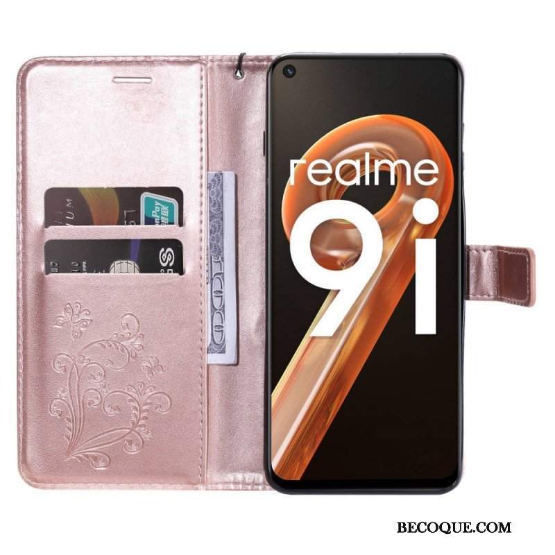 Etui Folio do Realme 9i z Łańcuch Gigantyczny Motyl Z Paskami