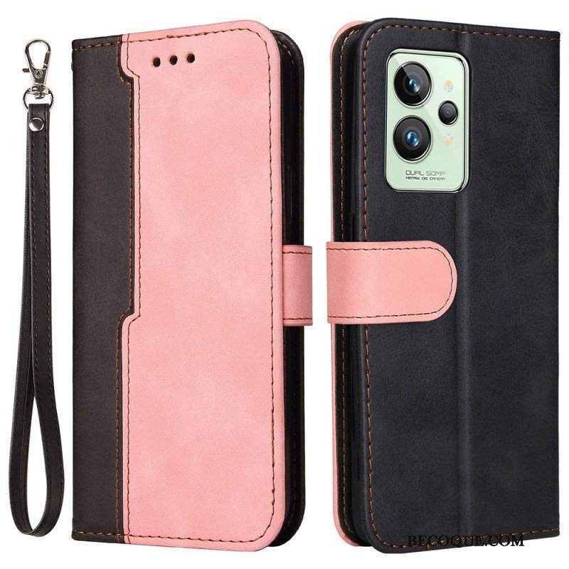 Etui Folio do Realme GT2 Pro z Łańcuch Dwukolorowy Pasek Premium