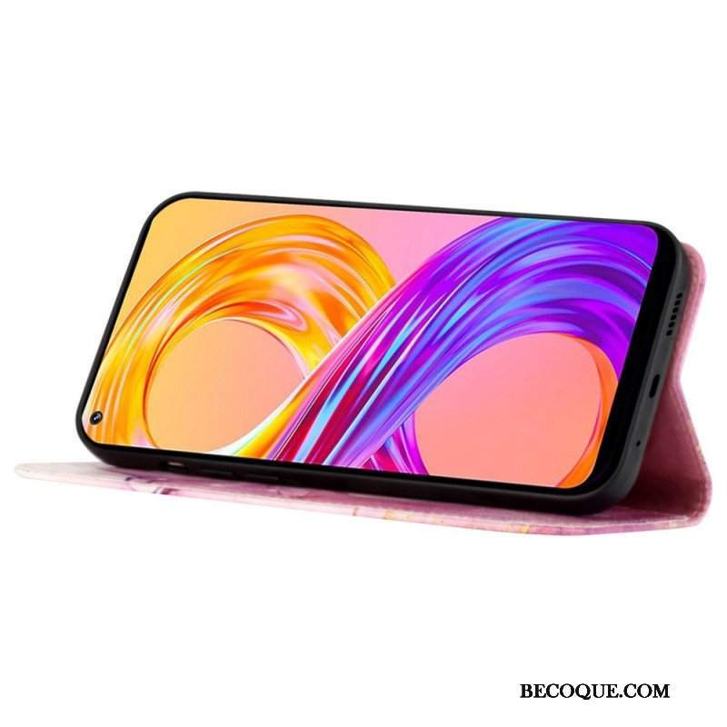 Etui Folio do Realme GT2 Pro z Łańcuch Pasek Marmuru